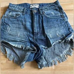 One Teaspoon “Bandit” Distressed Medium Blue Denim Shorts